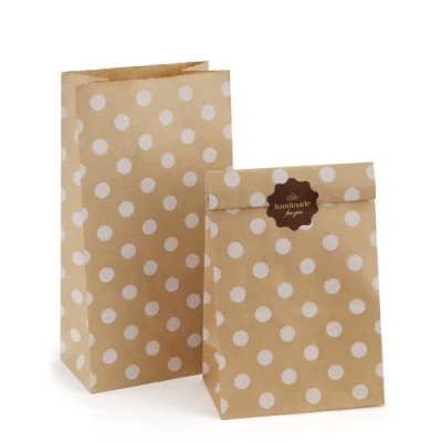 4lb 5X2.95X9.45 Inches Paper Lunch Bags Kraft Paper Bags, Snack Bags, Bread Bag, Craft Bags, 100% Recycled Kraft Paper Brown Lunch Bags with White DOT