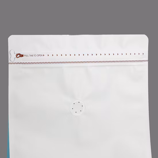 Flat Bottom Side Gusset Coffee Bean Tea Flower Packaging Kraft Paper White Print Stand up Pouch with Valve 500g