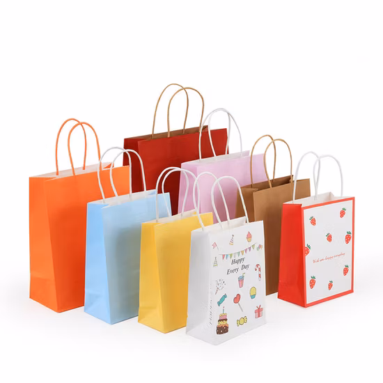Custom Printed Pizza Coffee Takeaway Retail Shopping Twisted Handle Carrier Craft Kraft Blank Brown Paper Bag