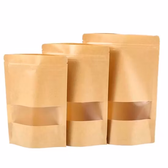 Custom Reusable Food Storage Bag White Kraft Paper Stand up Pouch with Zip Lock Snack Dry Food Packaging Bag